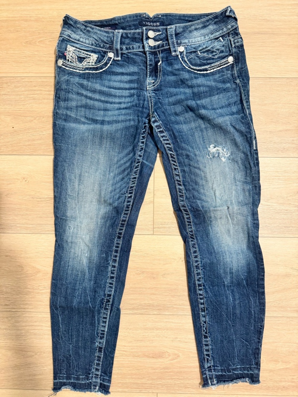 Vigoss Women's Distressed Dark Blue Skinny Jeans